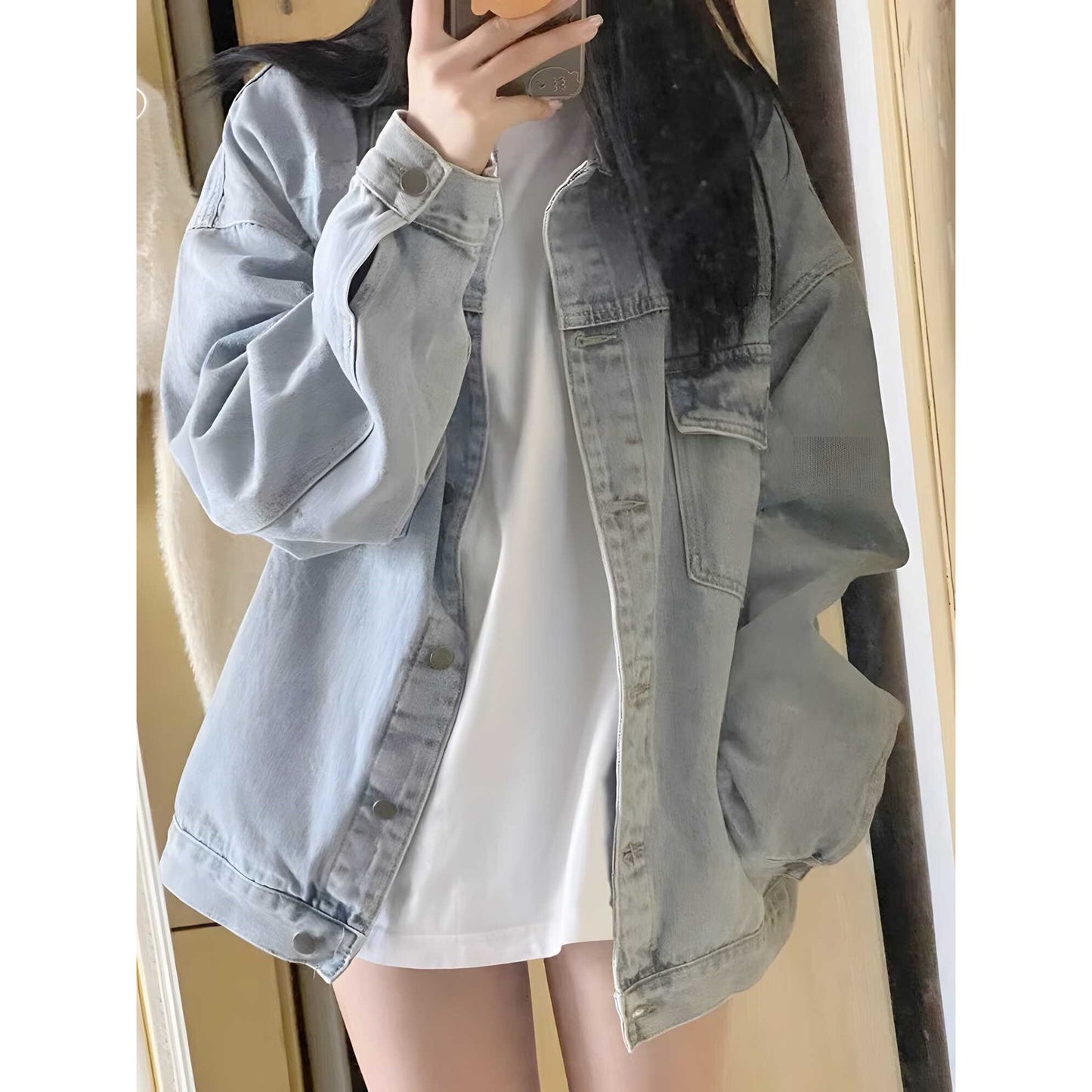 American retro blue denim jacket for women, spring and autumn2025New Year's New Loose Casual Versatile Jacket Shirt Coat
