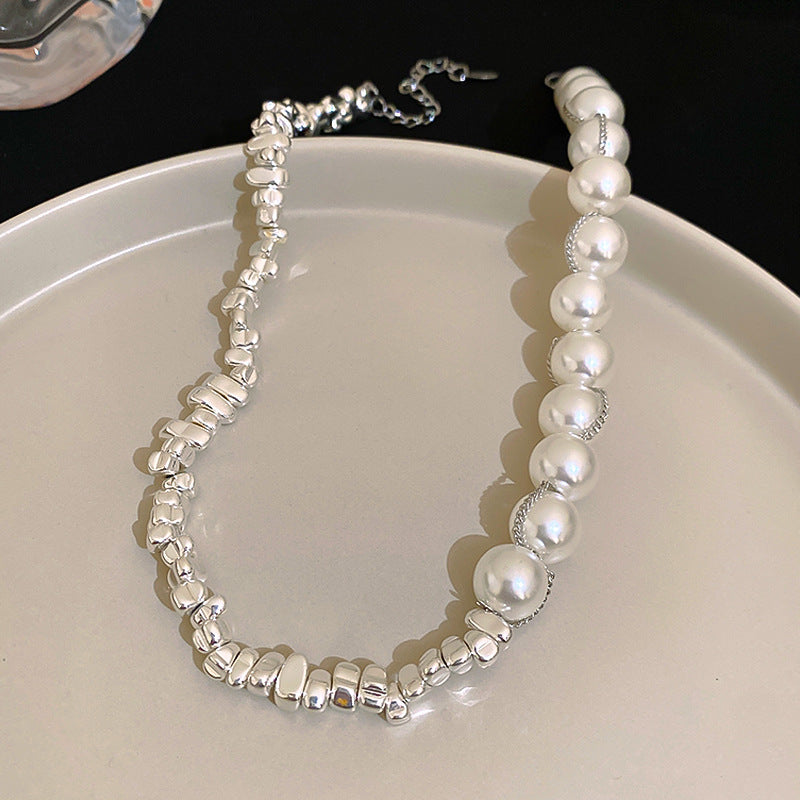Artificial Fragmented Silver Irregular Pearl Necklace Light Luxury High-end Niche Fashion Choker Collarbone Chain Simple Accessory