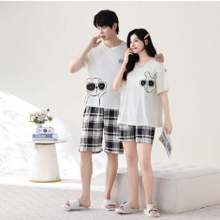 Foreign Trade Cross-Border Internet Celebrity Live Korean Version Cartoon Wearable Couple Short Sleeve Pajamas Homewear Summer Set Men's Pajamas