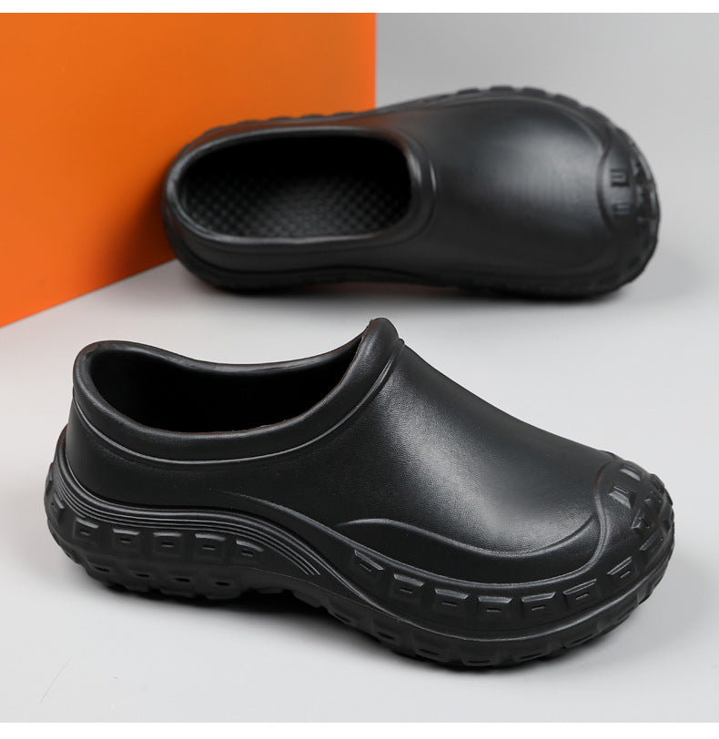 Chef Shoes for Men Spring Non-Slip Waterproof Oil-Proof Kitchen Shoes Black Thick Sole Slip-On Work Shoes for Women