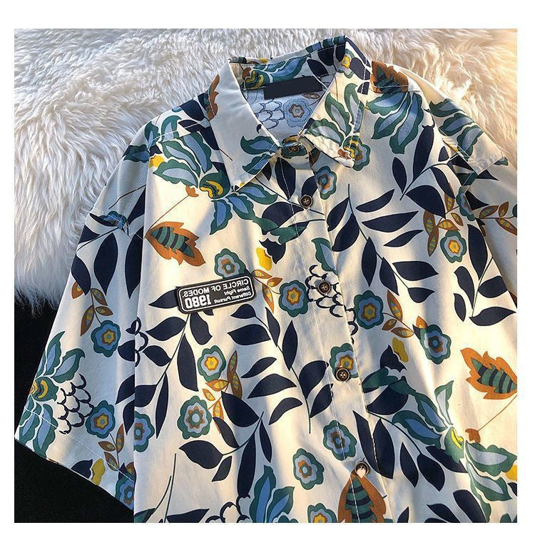 American Style Full Print Design Niche Shirt for Men and Women Summer Hong Kong Style Simple Loose College Style Couple Short Sleeve Trendy
