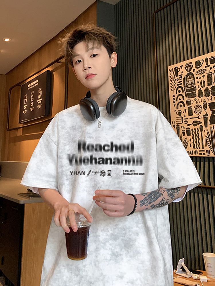Tie-dye Short Sleeve Men's Style t American Style Summer T-Shirt2025New Cotton Youth High Street Trendy Cool Style
