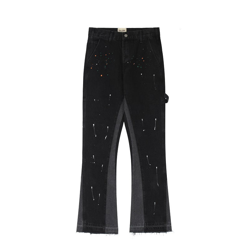2023New Graffiti Ink Splash Damage Dept Casual Retro Niche vibo High Street Men's and Women's Flared Jeans