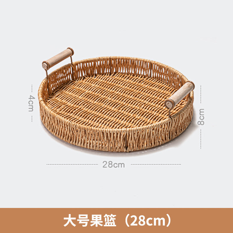 Snack Tray Dessert Tea Snacks Fruit Basket Imitation Rattan Tray Home Living Room Cake Bread Bamboo Basket Dried Fruit Plate