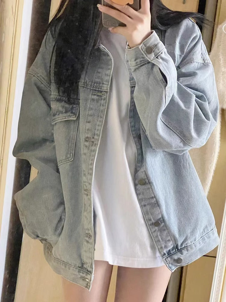 American retro blue denim jacket for women, spring and autumn2025New Year's New Loose Casual Versatile Jacket Shirt Coat