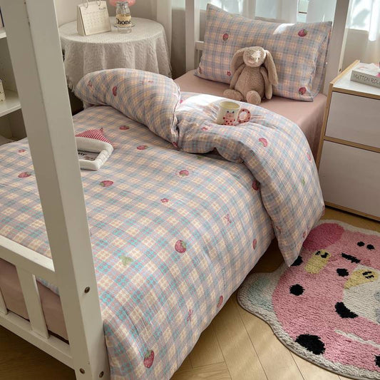 2025Hot-Selling Double-Layer Gauze Student Season Bed Single Quilt Cover Dormitory Dormitory Bunk Bed Three-Piece Set