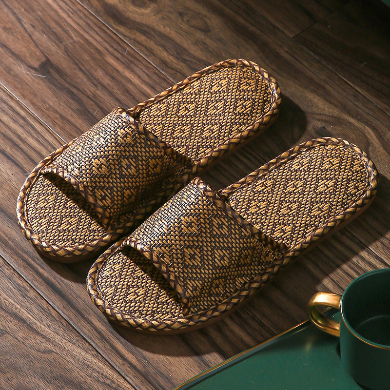 Home Rattan Grass Slippers for Women, Non-Slip Indoor Couple Slippers for Men and Women, Spring and Summer Bamboo Woven Sandals
