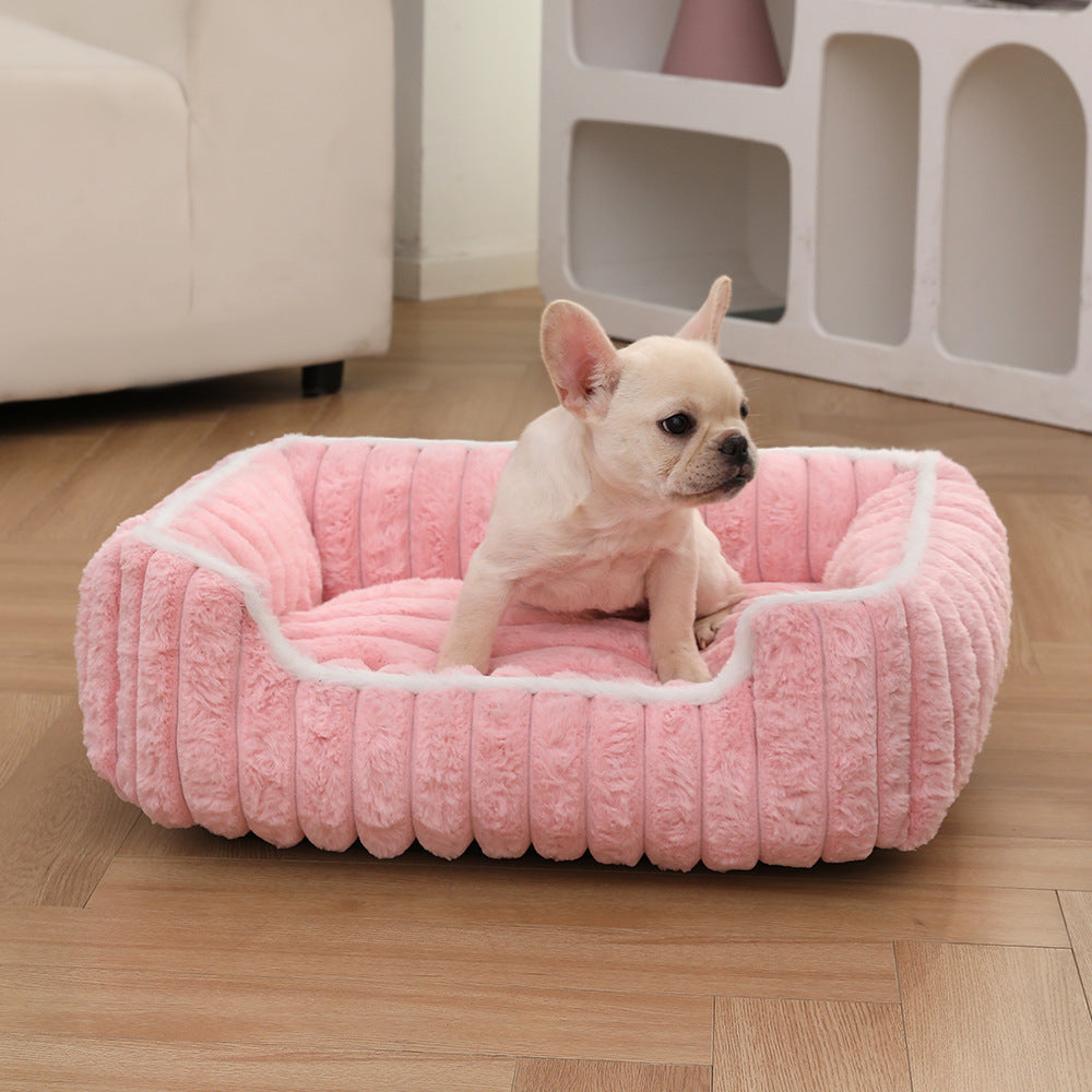 New Thickened Straight Bar Square Nest Rabbit Plush Soft Comfortable Pet Bed Deep Sleep Cat Nest Four Seasons Dog Nest
