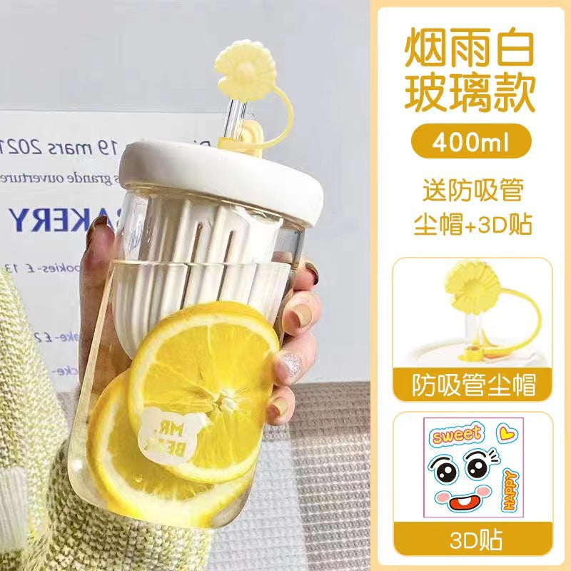 Cold Brew Cup Glass Tea Infuser Lemon Water Cup Portable Tea Water Separation Cup High-Value Straw Cup for Women