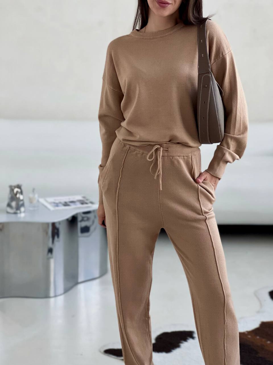 2025Autumn and Winter New ins Women's Loose Round Neck Sweater Set with Carrot Pants European and American Knitted Sets
