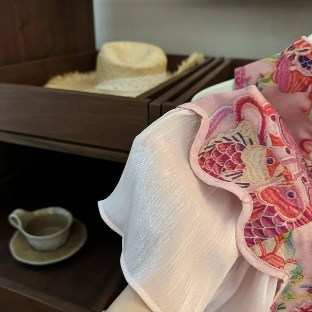 【Sweet Little Chef】Yuyue Longmen!Baby Girl New Chinese Style National Style Cheongsam Vest Fish Tail Skirt One-Year-Old Dress