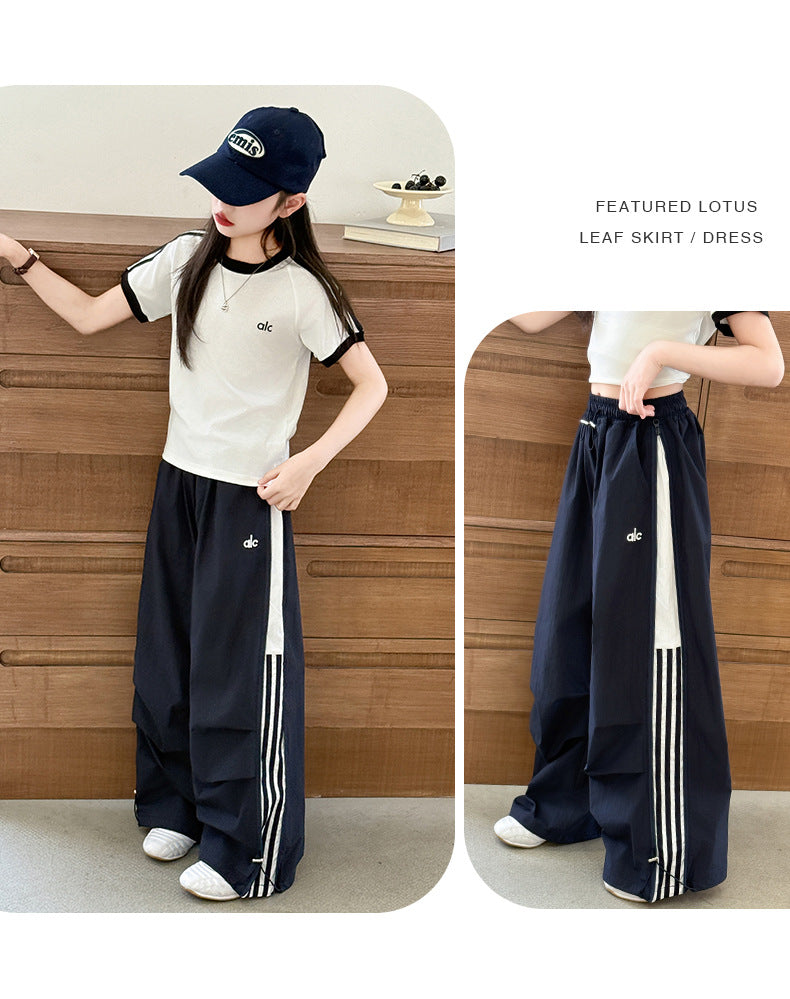 Girls' Summer Thin Pants2025New Cool and Stylish Quick-Dry Cargo Pants for Middle School Students Ice Feel Wide-Leg Pants