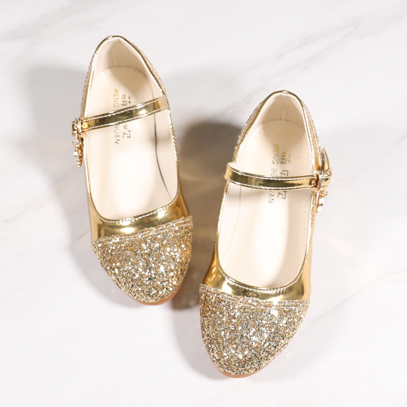 Girls' Leather Shoes Korean Style High Heel Princess Shoes Frozen Silver Children's Dance Shoes Elsa Shoes Summer