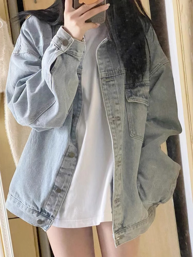 American retro blue denim jacket for women, spring and autumn2025New Year's New Loose Casual Versatile Jacket Shirt Coat