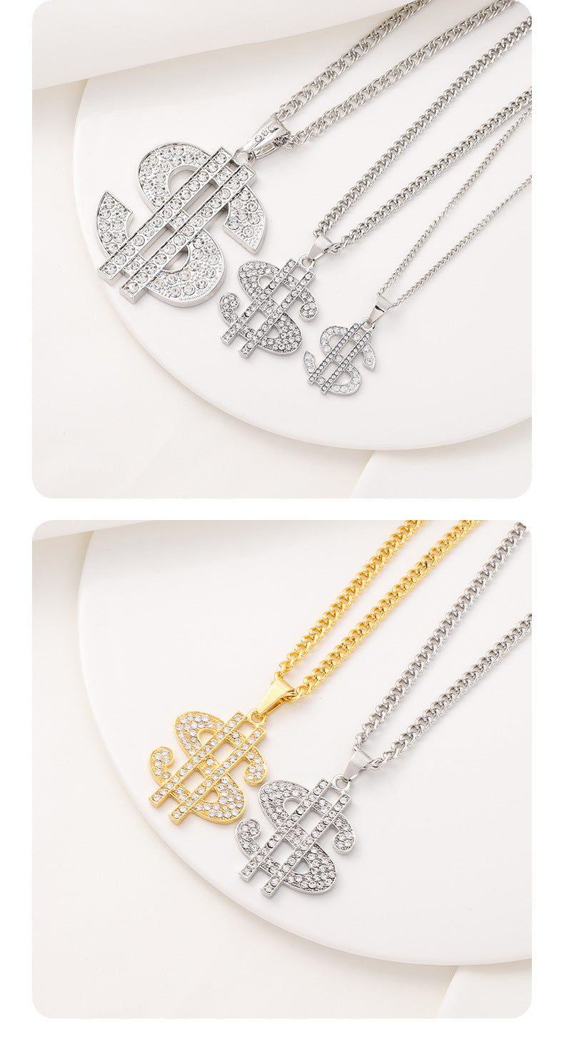 Factory Direct Supply Exquisite Fashion Necklace Imitation Dollar Sign Diamond-Encrusted Jewelry Pendant In Stock Wholesale Luxury