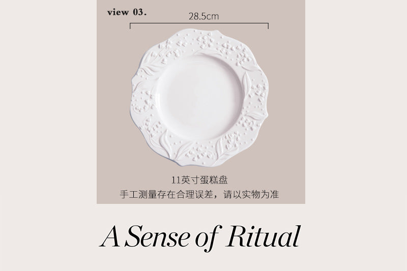 American Relief Lily of the Valley Series Lace Ceramic Western Pasta Plate Pastry Dessert Plate Deep Plate Household Dish Plate