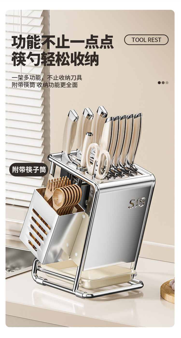 2025New Kitchen Knife Rack Storage Rack Cream Style Multifunctional Countertop Knife Holder Organizer Knife Storage Rack