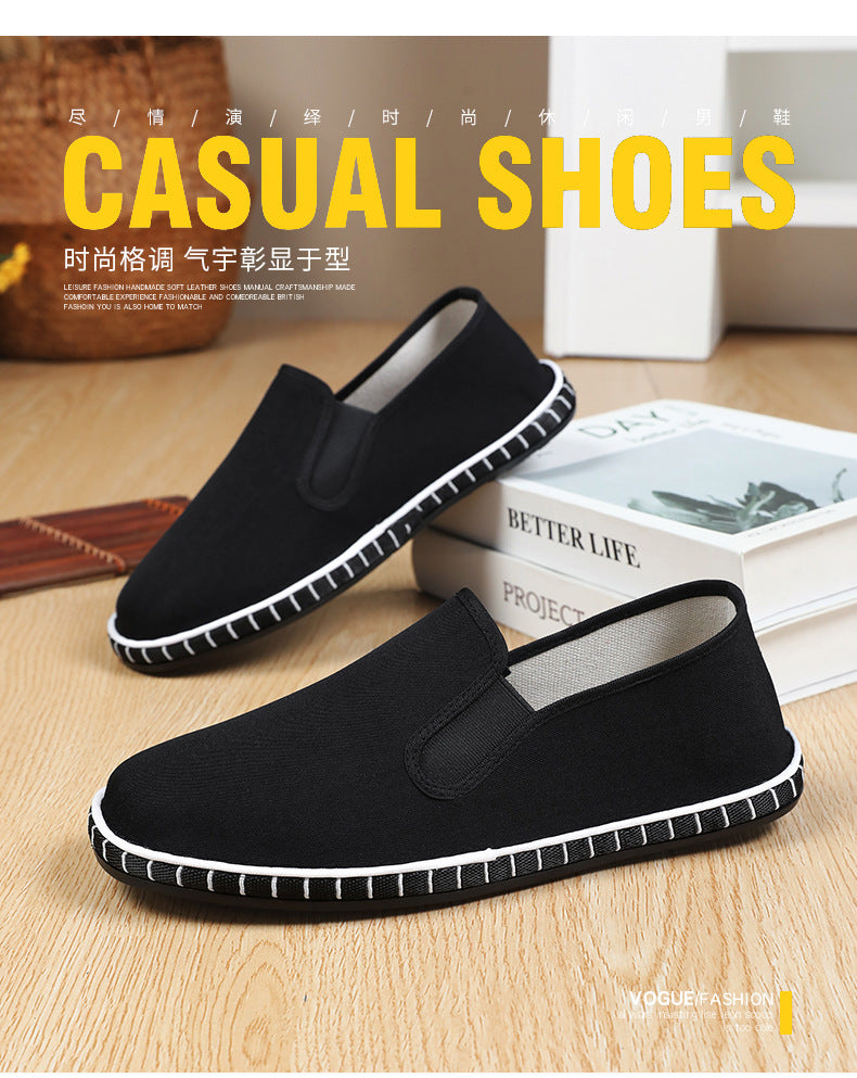 Old Beijing Cloth Shoes for Men, Spring New Breathable Comfortable Handmade Traditional Thousand-Layer Men's Cloth Shoes, Slip-On Lightweight Wear-Resistant