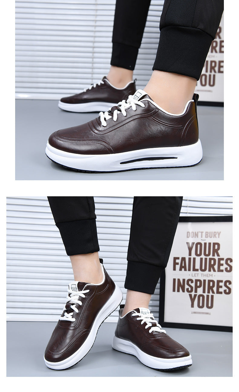 Men's Lace-up PU Waterproof Casual Leather Shoes Solid Color Shallow Mouth Soft Sole Soft Surface Low-top Men's Single Shoes Business Shoes