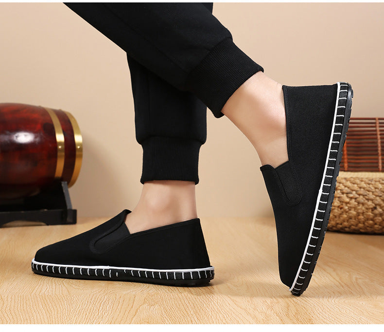 Old Beijing Cloth Shoes for Men, Spring New Breathable Comfortable Handmade Traditional Thousand-Layer Men's Cloth Shoes, Slip-On Lightweight Wear-Resistant