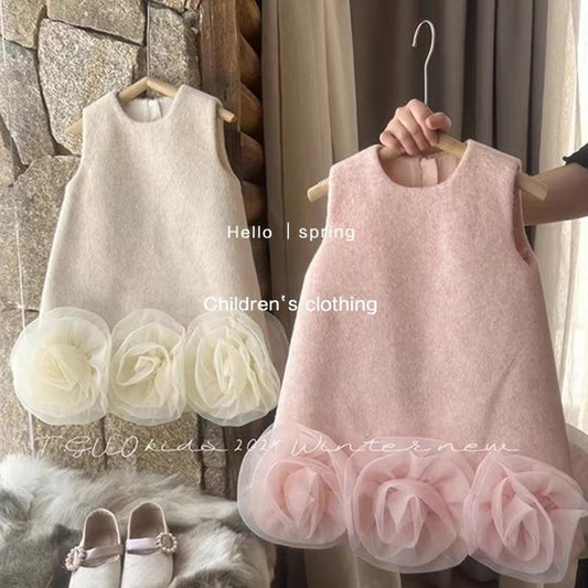 Sweet Little Girl's Little Chanel Style Dress New Children's Autumn Winter Girl's First Birthday Dress Floral Tank Dress