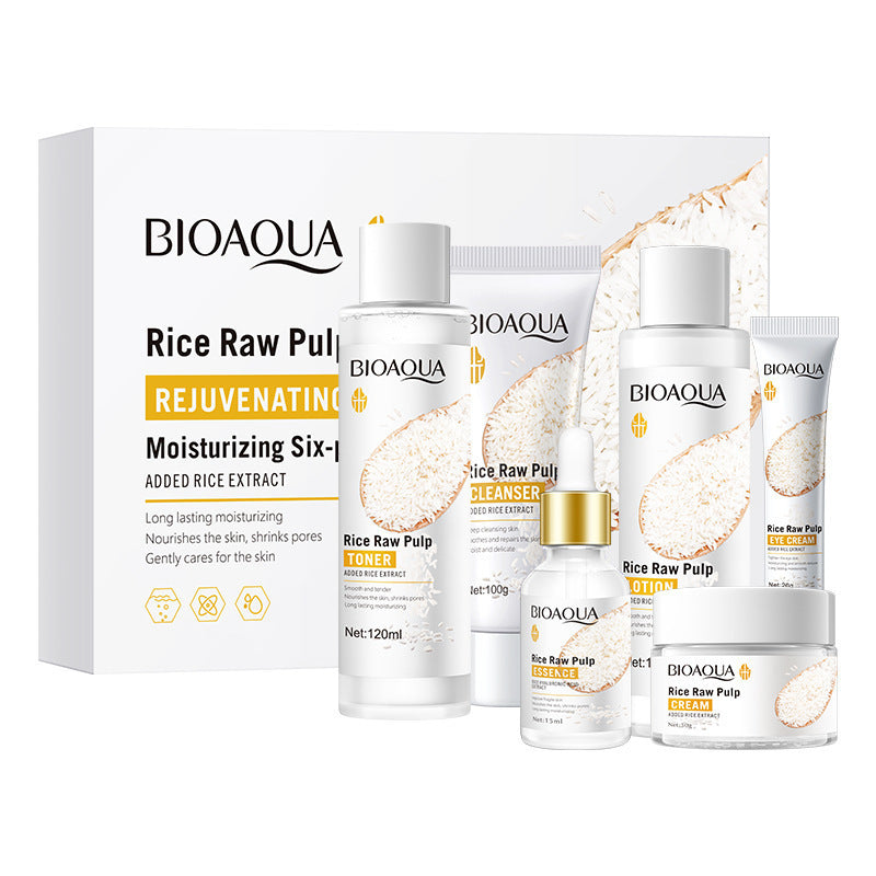 Full English Rice Skincare Set BIOAOUA Rice Puree Series Six-Piece Set Box Cross-Border Wholesale