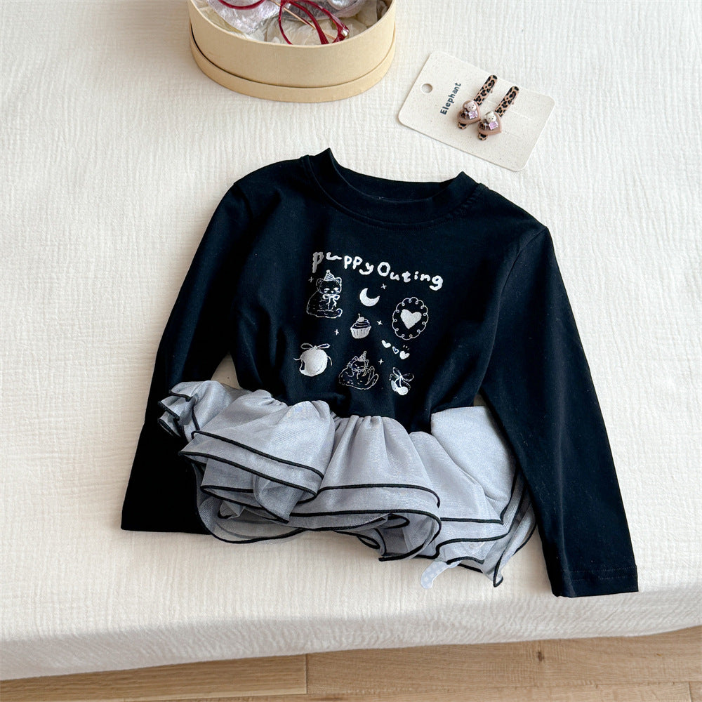 Sweet Little Sister New Fashion Korean Version Cute Girls Autumn Style Trendy Fashionable Children's Fashion Top Long Sleeve Base Shirt