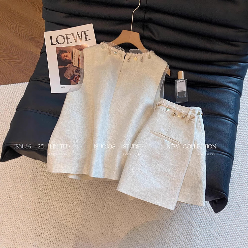 【Self-produced and self-sold, can accept orders】Shell Beaded Set for Women Summer Playful Youthful Versatile Shorts Two-Piece Set
