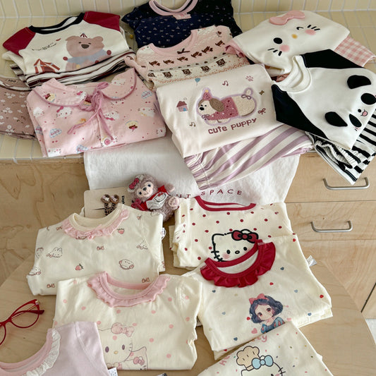 Girls A Pajama Set2025Autumn Girls Korean Style Homewear Baby Cute Cartoon Print Two-Piece Set Trendy