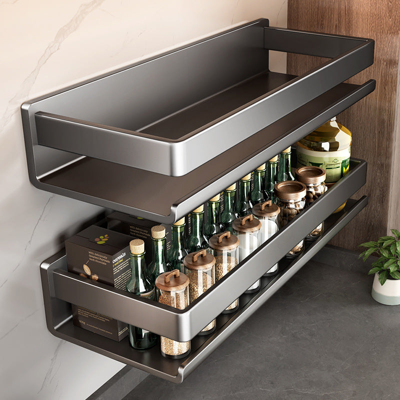 Wall-Mounted Stainless Steel Kitchen Storage Rack Multi-Functional Organizer Tool No-Drill Hanging Rack Spice Rack