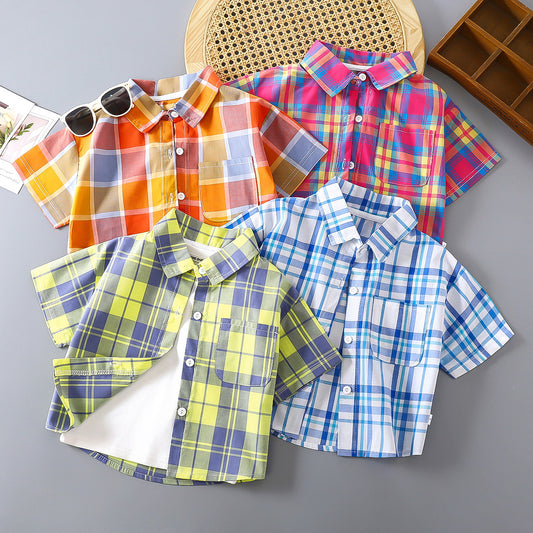 Children's Shirt for Boys2025New Stylish Baby Cotton Plaid Shirt for Spring and Autumn, Fashionable Turn-Down Collar Cardigan for Toddlers