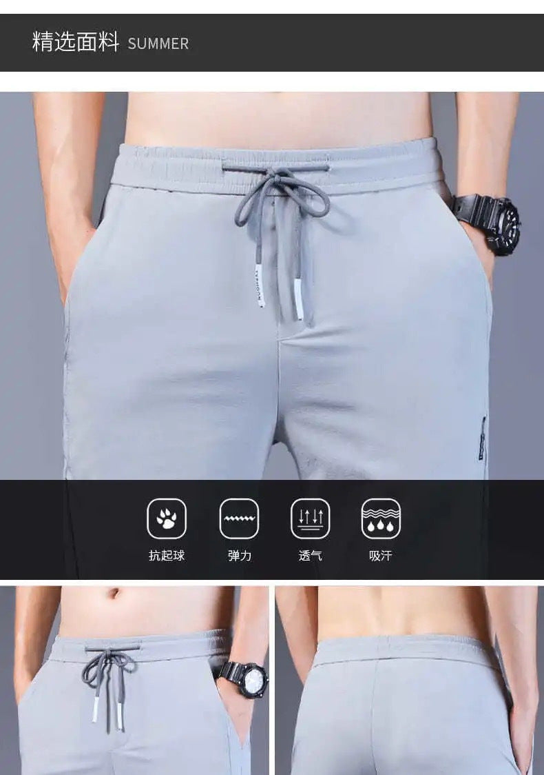 Men's Ice Silk Pants Loose Breathable Straight Slim Casual Pants Summer Thin Long Pants Stretch Men's Sports Wholesale
