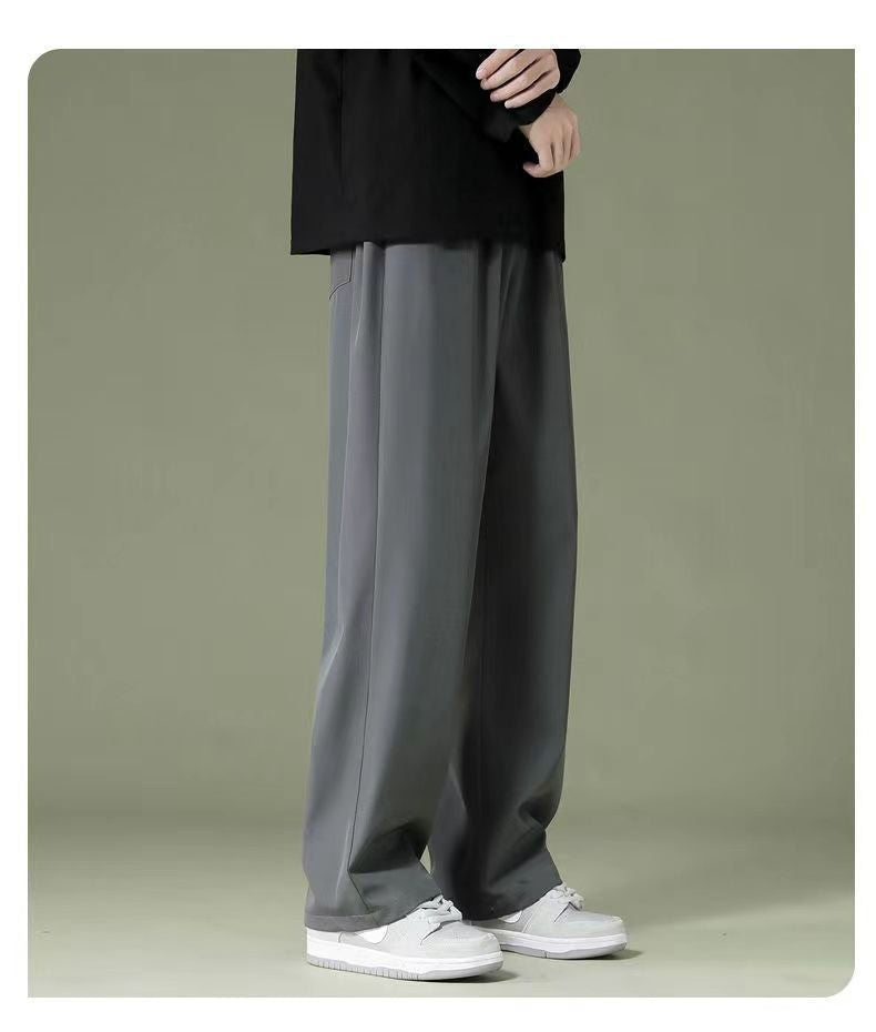 Summer Thin Pants Men Straight Pants Boys Trendy Versatile Loose Cropped Pants Students Summer Wide-Leg Casual Pants