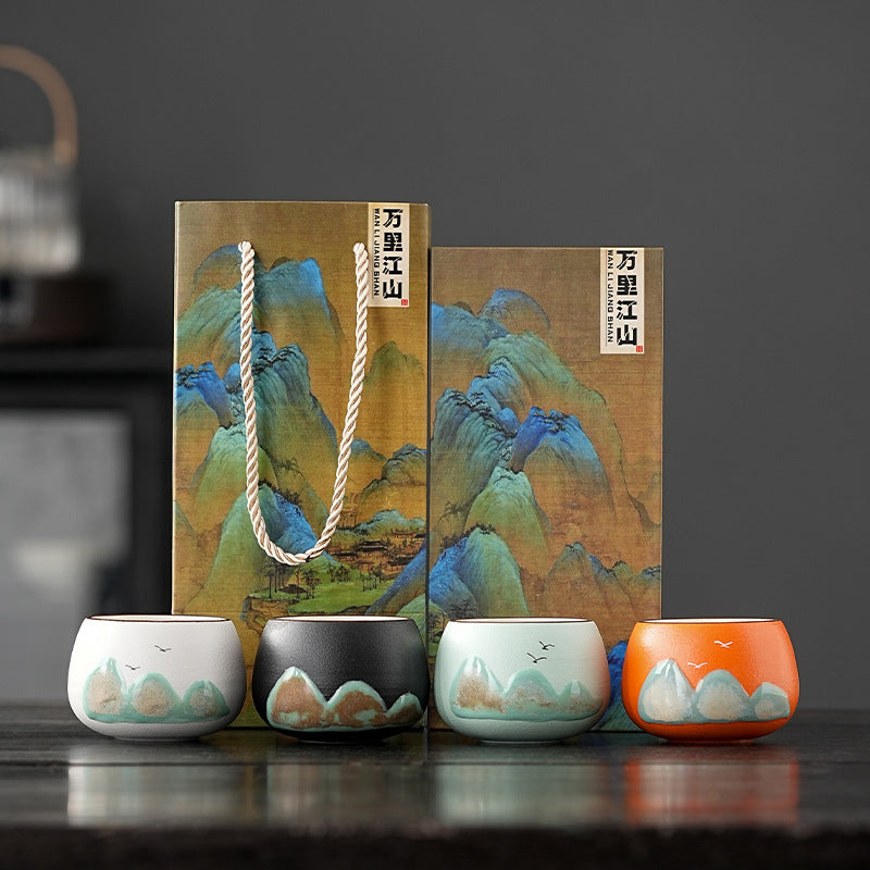 Tea Cup Ceramic Master Cup Personal Single Cup National Trend Forbidden City Cultural Creative Retro Hand-painted Tasting Cup Gift Box Set Souvenir