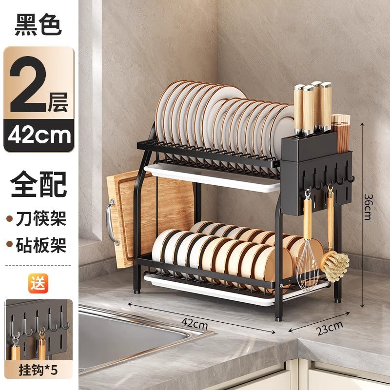 Cross-Border Kitchen Storage Rack Multi-Functional Bowl Dish Plate Knife Rack Chopstick Organizer Household Countertop Multi-Layer Draining Rack