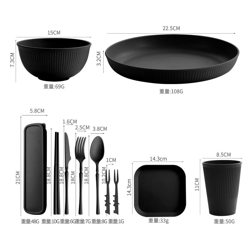 TEMU Amazon Wheat Straw Plate Bowl Cup Tableware Set Household Dining Plate Rice Bowl Water Cup Tableware Set Eco-friendly