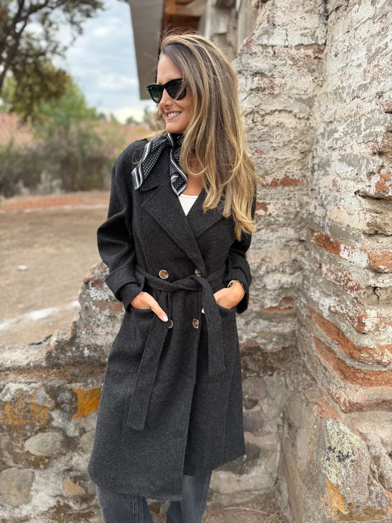 2025Amazon European and American Cross-Border Autumn Winter New Lace-Up Cardigan Casual Long Sleeve Turn-Down Collar Woolen Pocket Coat for Women