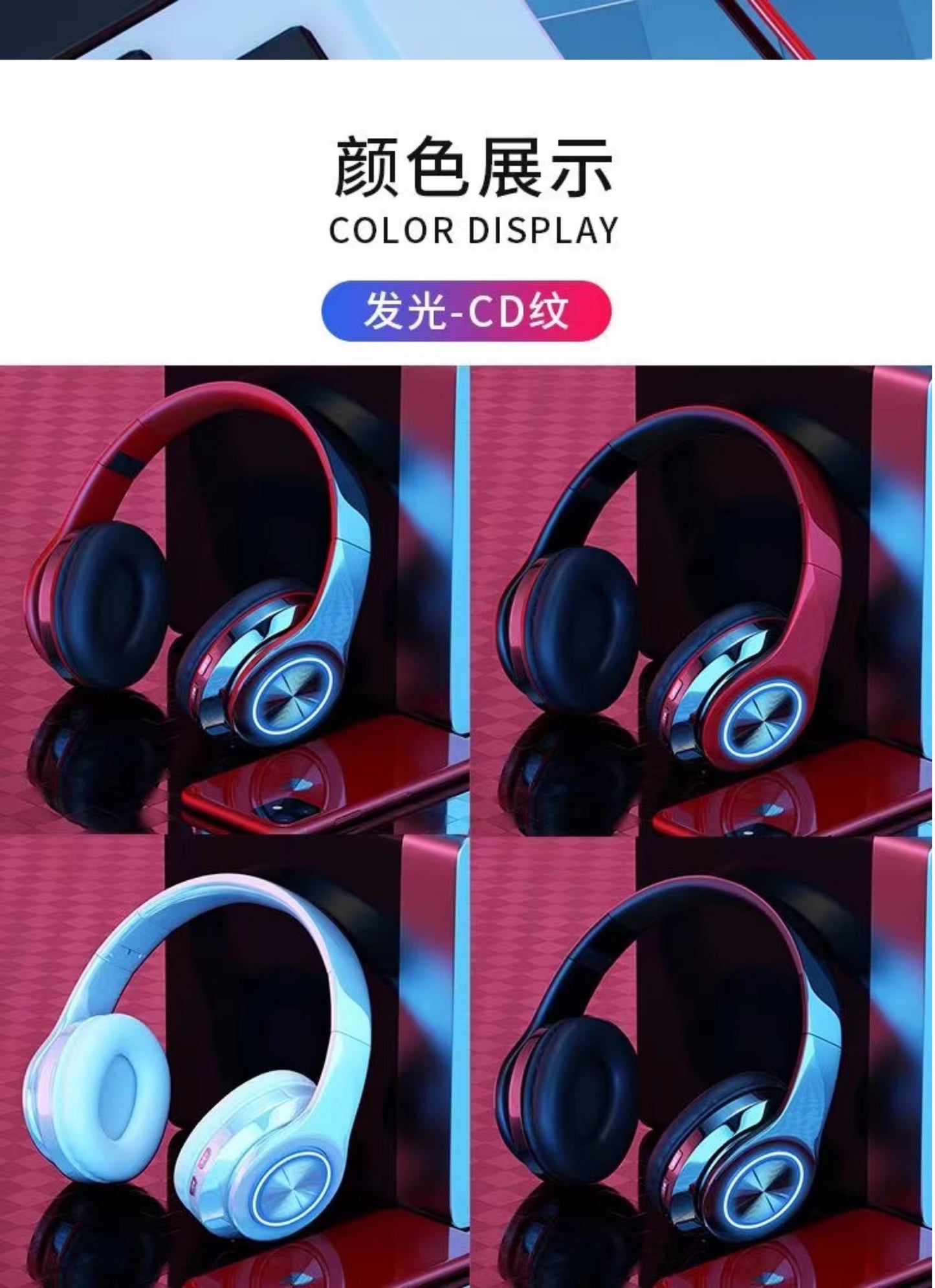 Cross-border Hot-Selling Glowing Bluetooth Headphones Over-Ear Heavy Bass Wireless Sports Gaming Gift Headset Manufacturer
