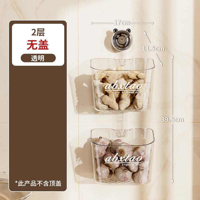 Kitchen Onion Ginger Garlic Storage Box Wall-Mounted Suction Cup Draining Rack Ginger Garlic Storage Artifact No-Drill Hanging Basket