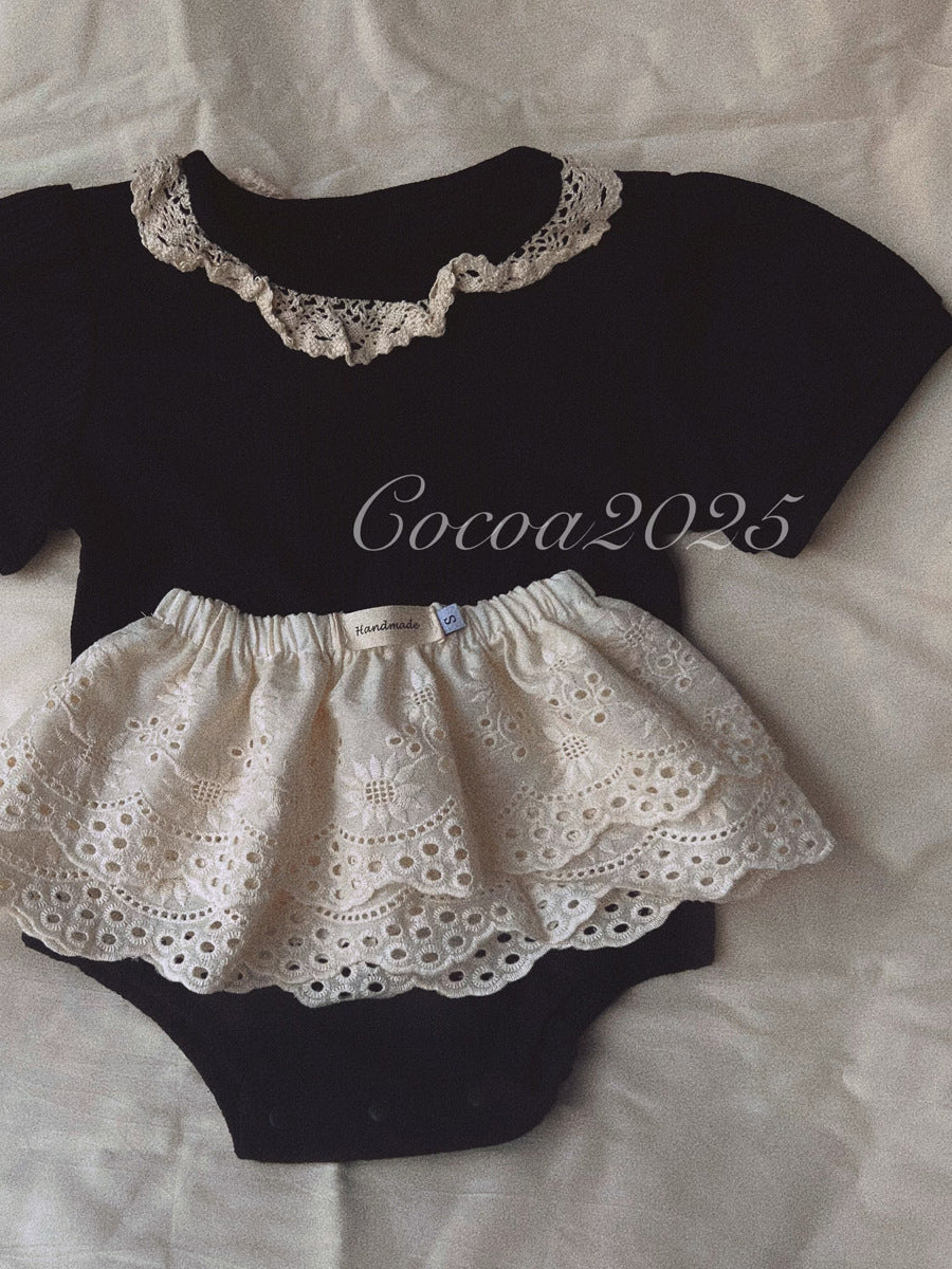 Korean Baby Layered Short Skirt with Lace Trim, Girls' Versatile Apron, French Retro Style, Stylish Ultra Short Cotton Skirt for Children
