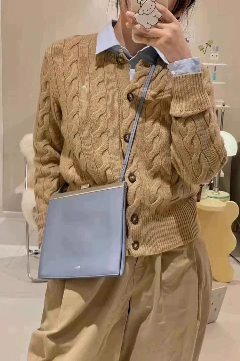 Counter Same Style Pony Embroidery Wool Cable Vintage Knitted Cardigan Women Autumn Winter Sweater Round Neck Thick Coat Top