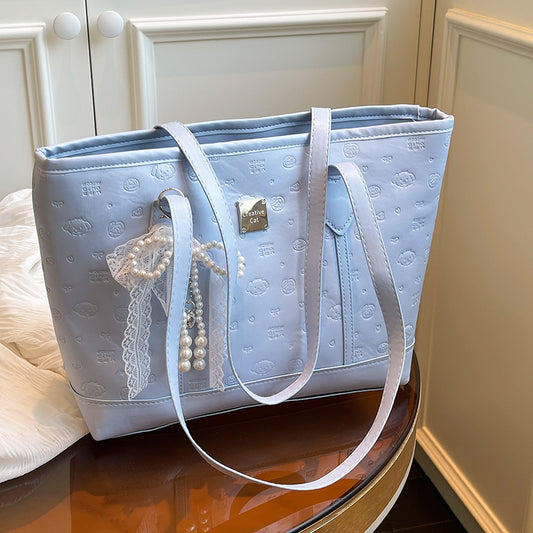 European and American Trendy Simple Large Capacity Tote Bag2025New high-value casual cute embossed single-shoulder handbag