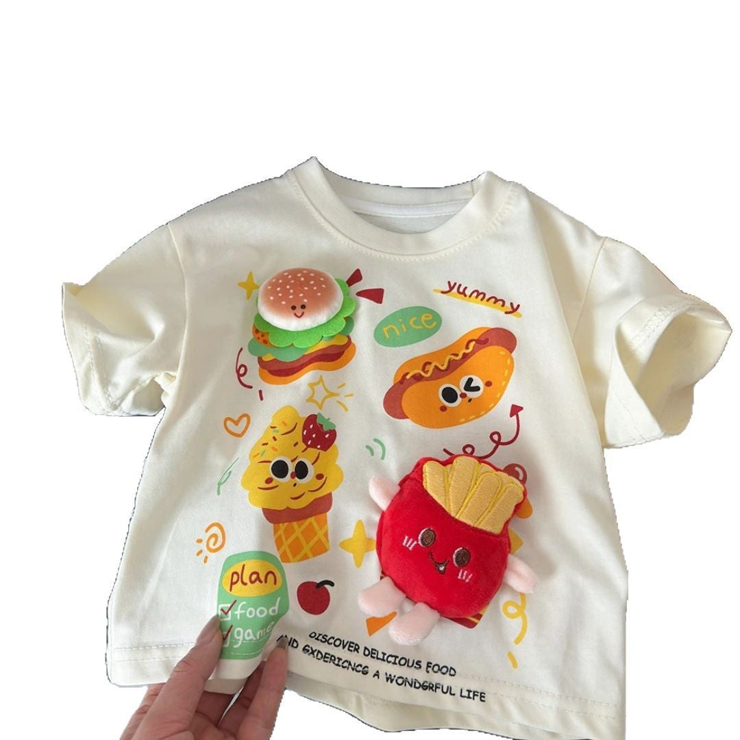 3D Doll Children's Short Sleeve T Summer T-shirt2025New Loose Korean Style Cartoon Top Fashionable Base Shirt Trendy T