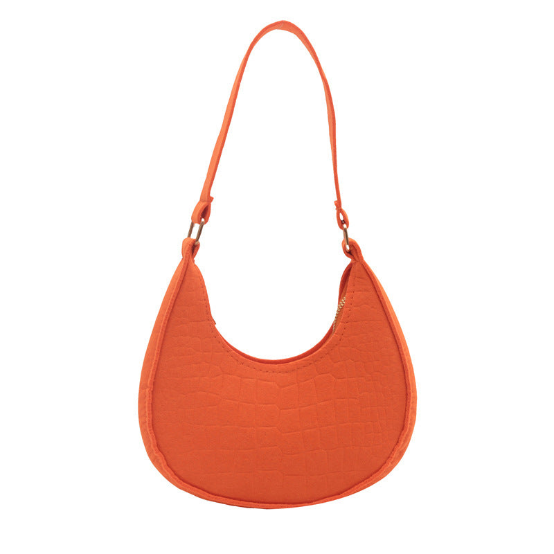 Solid Color Elegant Women's Bag2024Trendy Korean Style Autumn Winter New Stone Pattern Underarm Bag Casual Shoulder Handbag