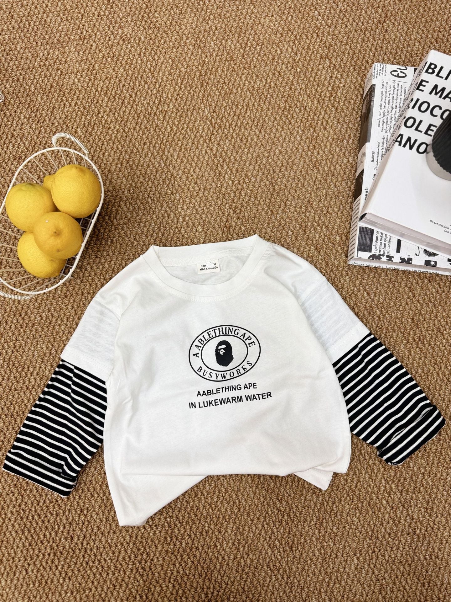 Cross-border Exclusive Children's Pure Cotton T New Long Sleeve T-Shirt for Boys and Girls T T-shirt Baby Round Neck Letter Top Hot Sale