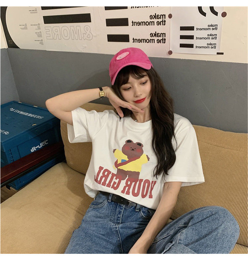 Couple Clothes Insi Trendy Cross-Border2023Summer New Style Crop Top Korean Version Slim Fit Short Sleeve T Shirt for Female Students