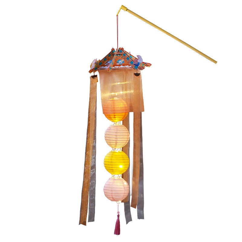 Mid-Autumn Festival Lanterns Handmade diy 2025New Creative Ancient Style Red Silk Lantern Children's Handheld Glowing Lantern for Stall Display