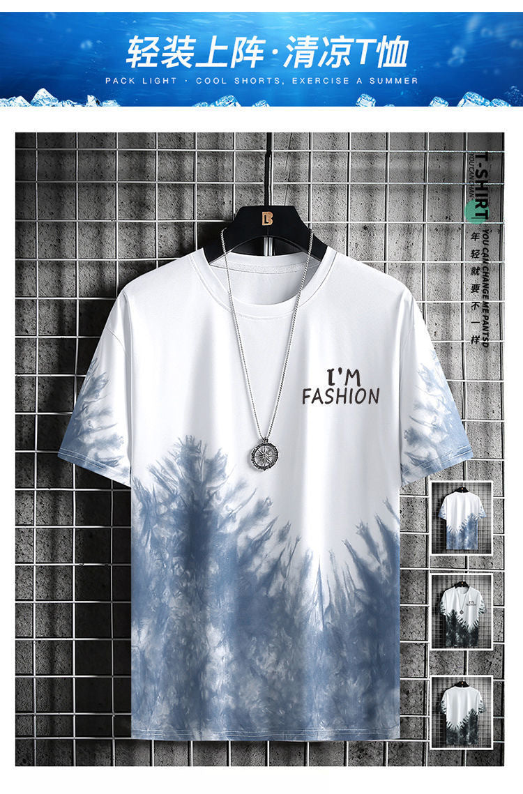 Ice silk short sleeve t Men's Summer T-shirt2025New Trendy Student Youth Half-Sleeve Men's Ice-Sense Ink-Splash T-Shirt