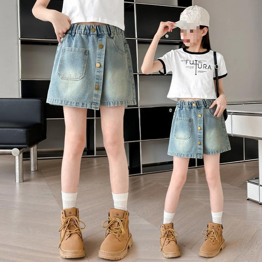 Children's Denim Skirt Short Thin Style2025 for Older Children Student Version Mid-Length Shorts