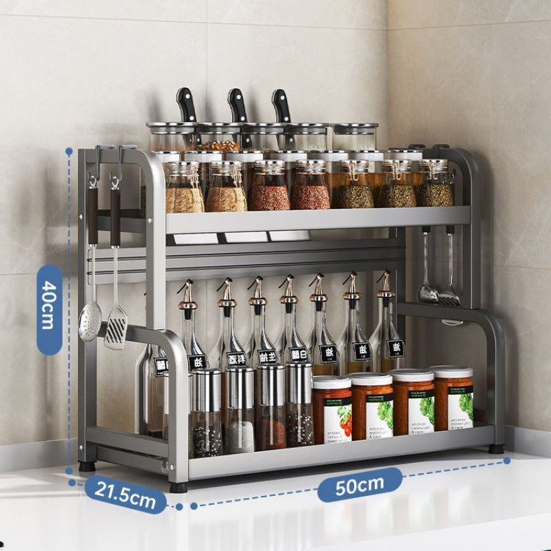 Kitchen Spice Rack Knife Holder Countertop Multifunctional Seasoning Kitchenware Storage Rack Multi-layer Stainless Steel Wholesale